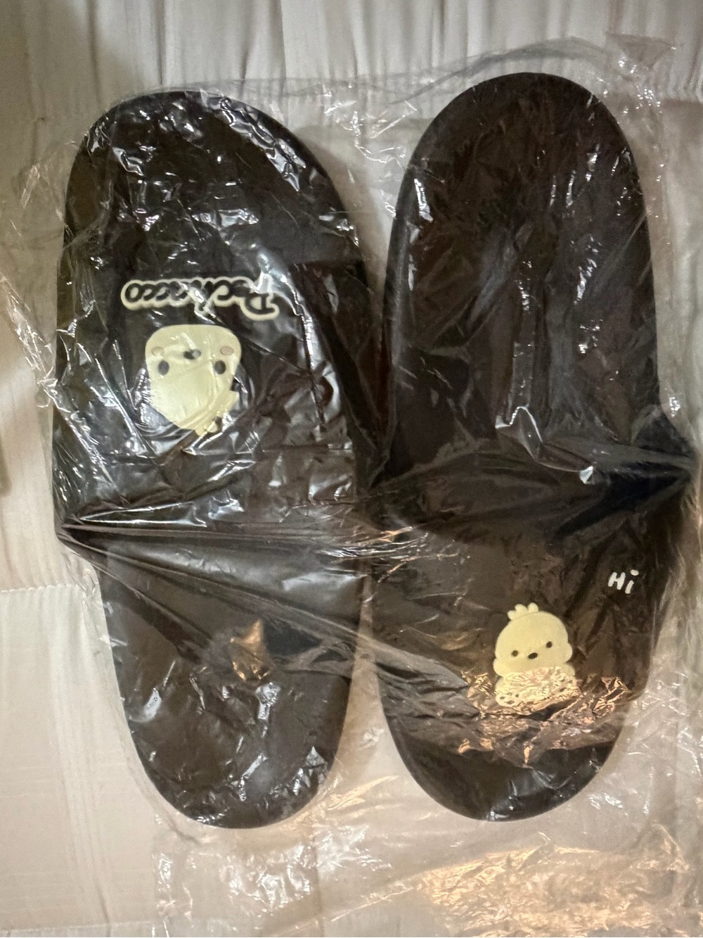 Sanrio Black Slide Sandals with Chick Character